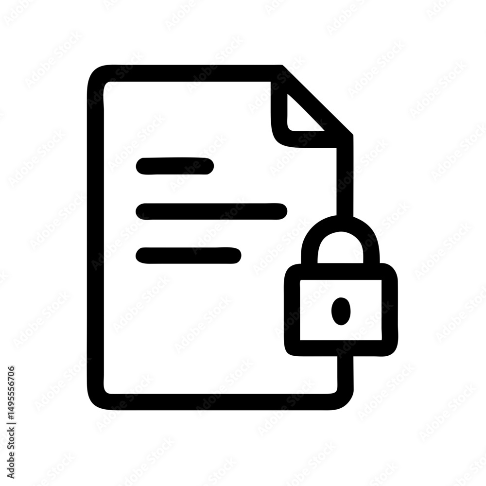 icon of a document with a padlock, representing file security or data privacy, ideal for websites or blogs about confidential information, document protection, or digital rights management. icon of a document with a padlock, representing file security or data privacy, ideal for websites or blogs about confidential information, document protection, or digital rights management.
