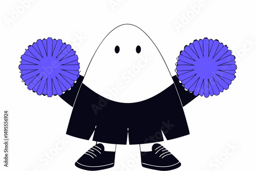 A cheerful egg-shaped cartoon character holding two colorful accessories