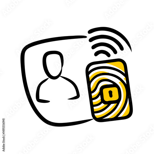An outline icon of a person with a fingerprint on a document, symbolizing biometric data or identity verification. Ideal for websites/blogs on security, privacy, technology, or personal data.