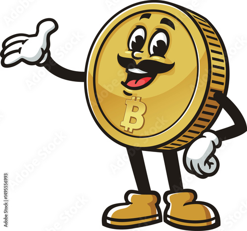 Bitcoin cartoon character with mustache
