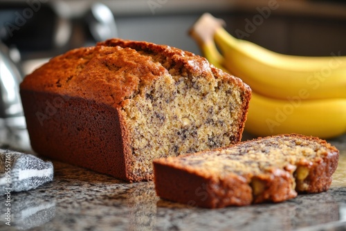Freshly baked banana bread with crust