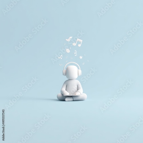 Person Meditating with Music and Tablet on Blue Background