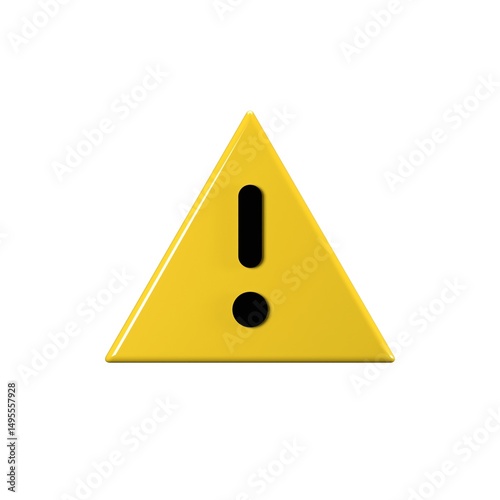 3D Render of Yellow Warning Triangle Icon with Exclamation Mark Isolated on White Background