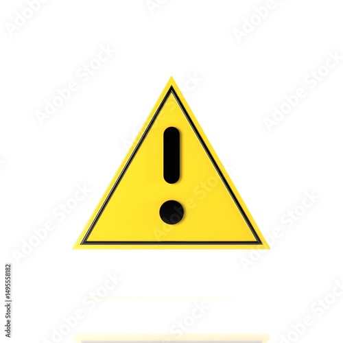 3D Render of Yellow Warning Triangle Icon with Exclamation Mark Isolated on White Background