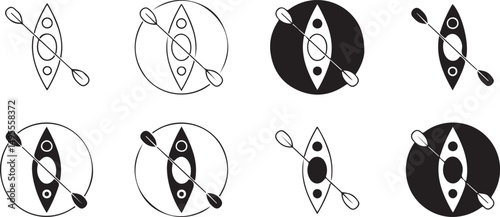 Kayak Paddle Icons Set Black and White Illustrations