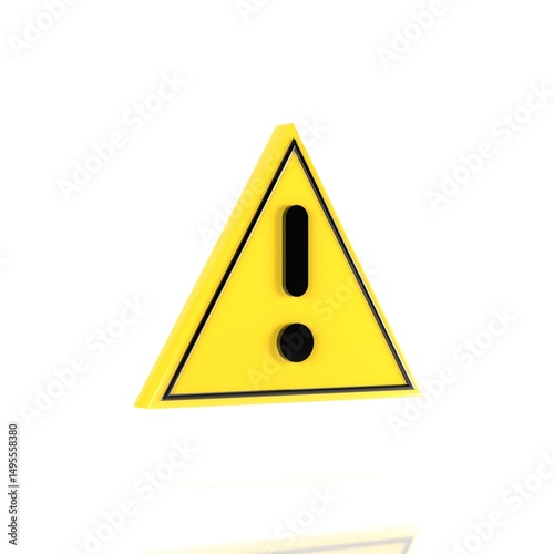3D Render of Yellow Warning Triangle Icon with Exclamation Mark Isolated on White Background