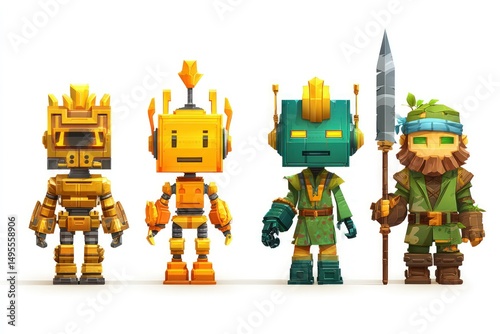 Retro Pixel Art: Collection of Colorful Robot Characters