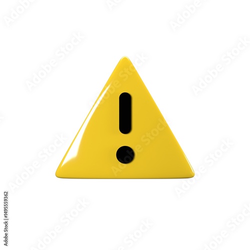 3D Render of Yellow Warning Triangle Icon with Exclamation Mark Isolated on White Background