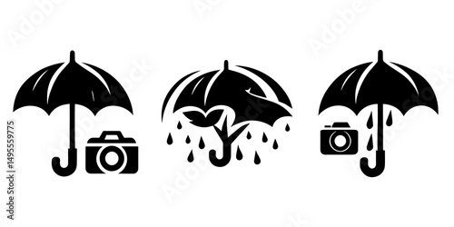 umbrella and raindrops set
