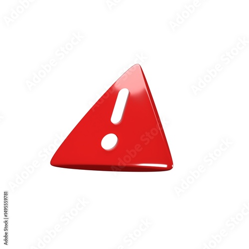 3D Render of Red Warning Triangle Icon with Exclamation Mark Isolated on White Background