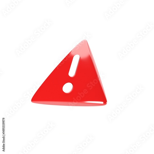 3D Render of Red Warning Triangle Icon with Exclamation Mark Isolated on White Background
