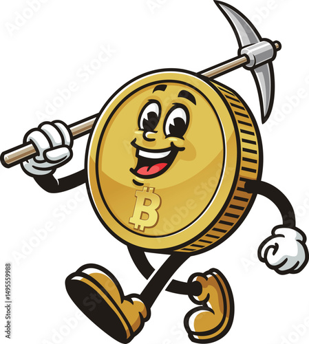 Bitcoin character cartoon is becoming a miner