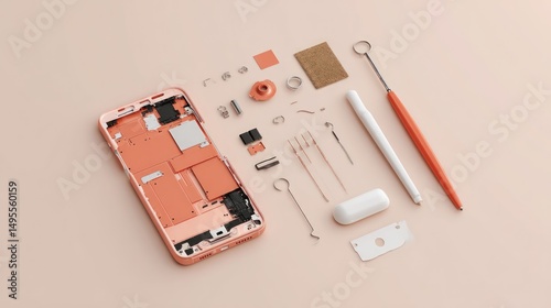 Smartphone Teardown: Disassembled Phone and Tools