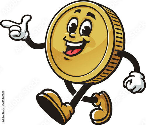 Cartoon character Coin is walking