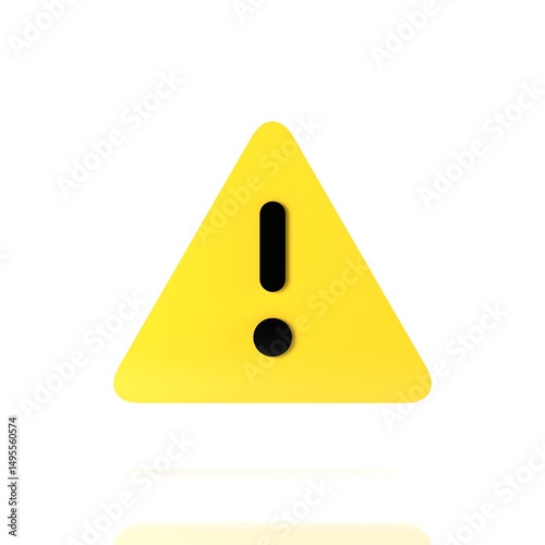 3D Render of Yellow Warning Triangle Icon with Exclamation Mark Isolated on White Background
