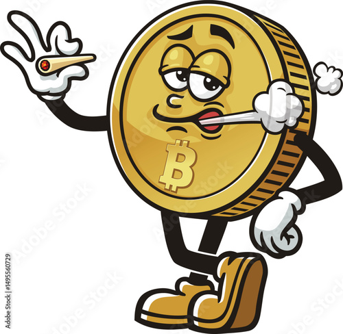 Bitcoin character cartoon is smoking