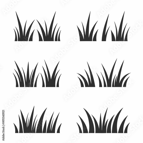 Grass Icon Set Flat Vector Silhouette Collection.