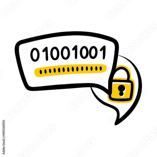 A binary code and dotted password bubble next to a locked speech bubble, ideal for websites or blogs discussing data encryption, secure coding, or digital privacy.

