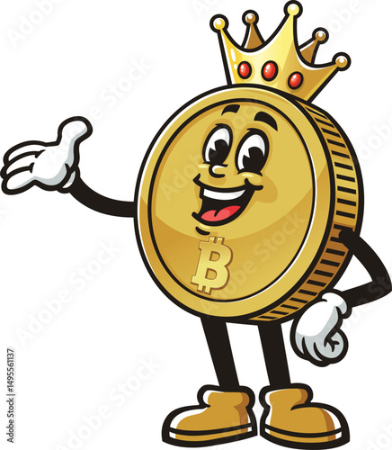 Cartoon character of bitcoin king wearing a crown