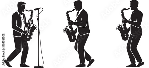 Saxophonist Silhouettes Playing Tenor Saxophone