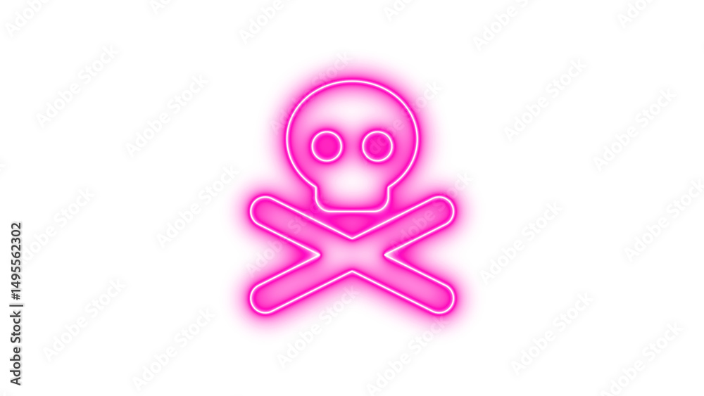 Fototapeta premium Glowing neon skull and crossbones symbol, Neon skull crossbones glow with transparent background
