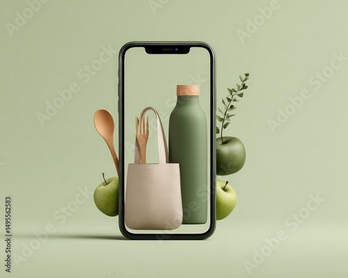Sustainable lifestyle: Organic shopping concept on smartphone screen.