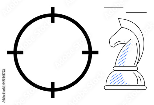 Knight chess piece paired with a target crosshair symbol highlighting strategy, precision, and goal orientation. Ideal for planning, achievement, focus, leadership, decision-making, discipline