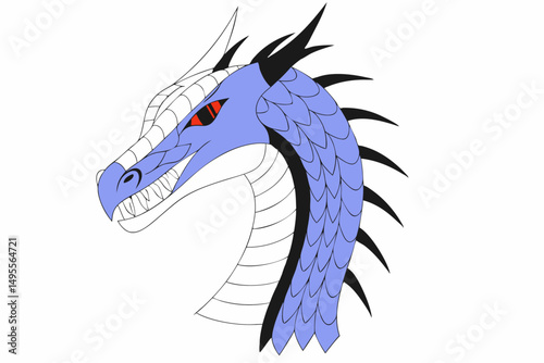 Fantasy dragon head in digital art style with intricate details and fiery elements