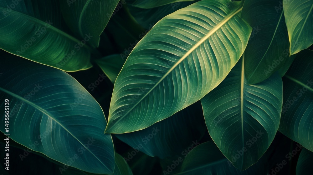 Obraz premium Dark Green Lush Tropical Leaves Closeup Texture