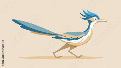 Stylized roadrunner bird mid stride dynamic sleek pose vector illustration