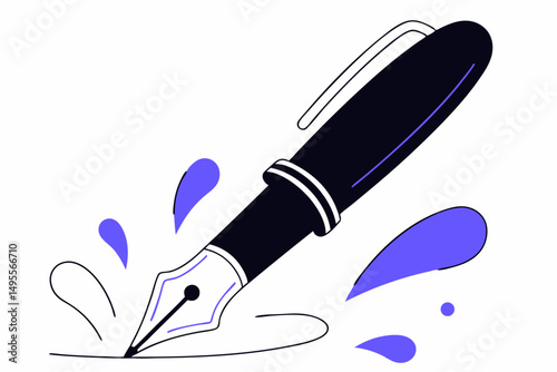 Realistic black fountain pen making flowing ink strokes perfect for calligraphy branding designs artistic sketches and vintage themed creative visuals