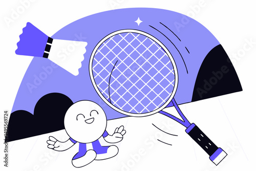 Cartoon badminton ball character playing with energy and animation perfect for sports-themed graphics or fun fitness illustration in playful design concepts