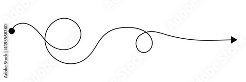Curved line with start point and direction arrow. Difficult way, chaos path, hard route, challenge symbol isolated on white background. Vector graphic illustration . EPS 10 . 
