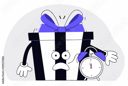 Cartoon wrapped gift box with a big red bow and googly eyes, ideal for holiday-themed designs and festive graphics