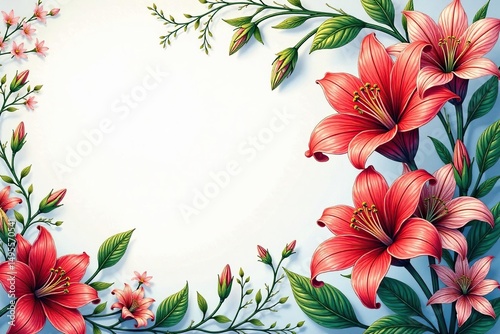 Intricate line art lilies & vines, continuous print, minimal, fabric