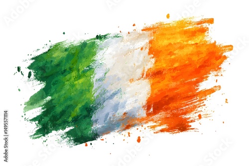 Creative brushstroke representation of the Irish flag showcasing vibrant green, white, and orange hues in a unique artistic style