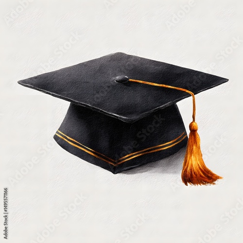 Celebrate academic achievements with a classic graduation cap featuring a striking orange tassel against a clean background