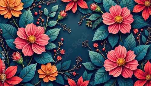 Intricate, flowing floral design, continuous pattern, art, illustration, floral