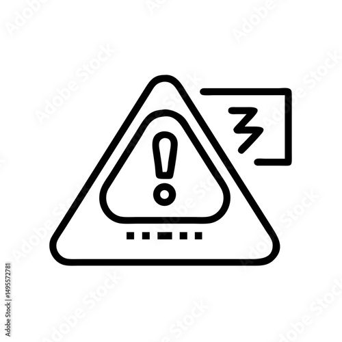 Line icon of a triangular warning sign with an exclamation mark and a side box with a lightning bolt. Ideal for tech, safety, repair, or troubleshooting blogs/sites/apps