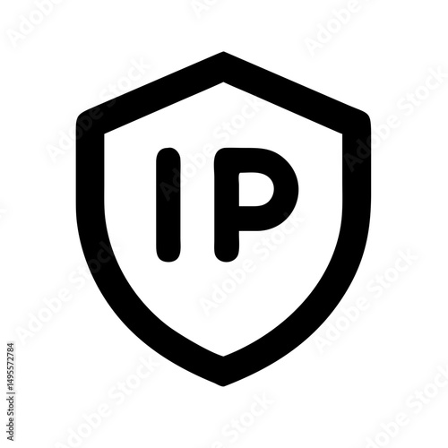 solid black shield icon with the letters "IP" in its center, symbolizing intellectual property or internet protocol, ideal for technology blogs, legal sites, or cybersecurity content.