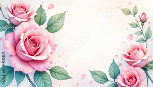 Delicate watercolor roses & leaves, soft pastel hues, seamless pattern, seamless, spring