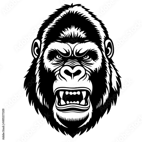 Angry Gorilla Head Vector Black SVG Outline Illustration