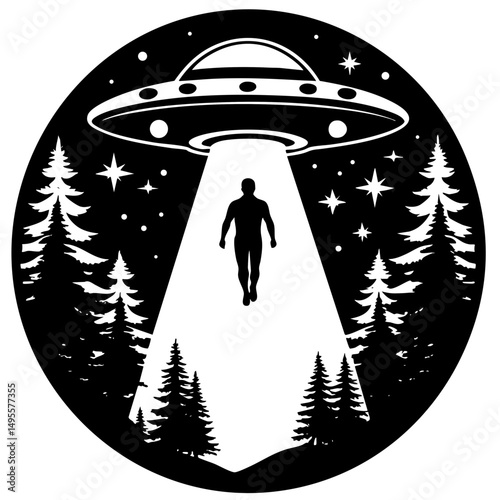 Alien Abduction Black SVG Vector Outline