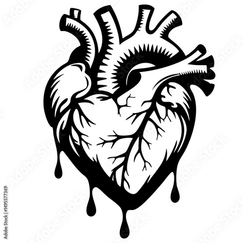 Black Anatomical Heart SVG Vector Outline