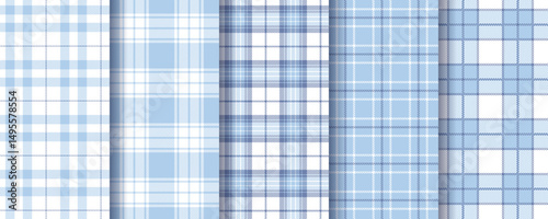 Plaid background. Tartan seamless pattern. Check texture. Flannel blue pink prints. Set gingham fabrics. Shirt textile. Lumberjack cloth for shirts. Vichy abstract tablecloth. Vector illustration