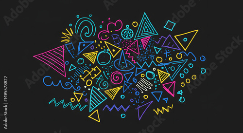 Vibrant 90s Retro Geometric Abstract Art Design Background Wallpaper