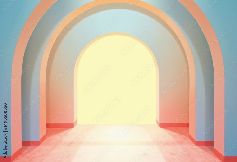 Fototapeta premium Colorful arches leading to a bright, illuminated space