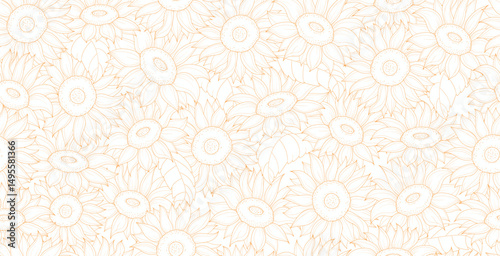 Seamless orange sunflowers on a white background.