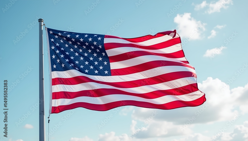 Obraz premium USA flag on flagpole waving under sunlight