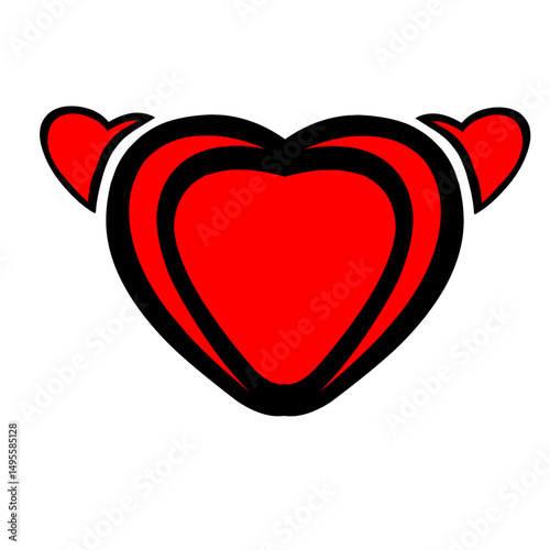 Stylized representation of abstract love, featuring hearts on a solid background